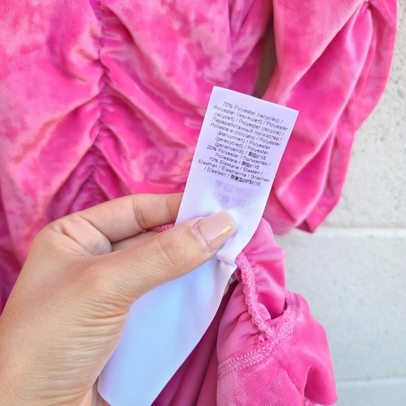 GANNI | Ruched Velvet Minidress in Shocking Pink Size Large - Picture 8 of 10